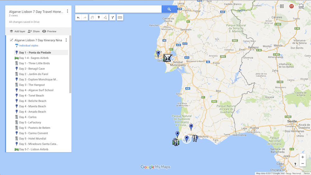 Aglarve Lisbon 7 Day Itinerary Map Image - Travel Honey